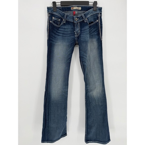 BKE Denim - BKE Stella Bootcut Jeans Womens 28x35 Dark Wash Stretch‎ Denim Embroidered